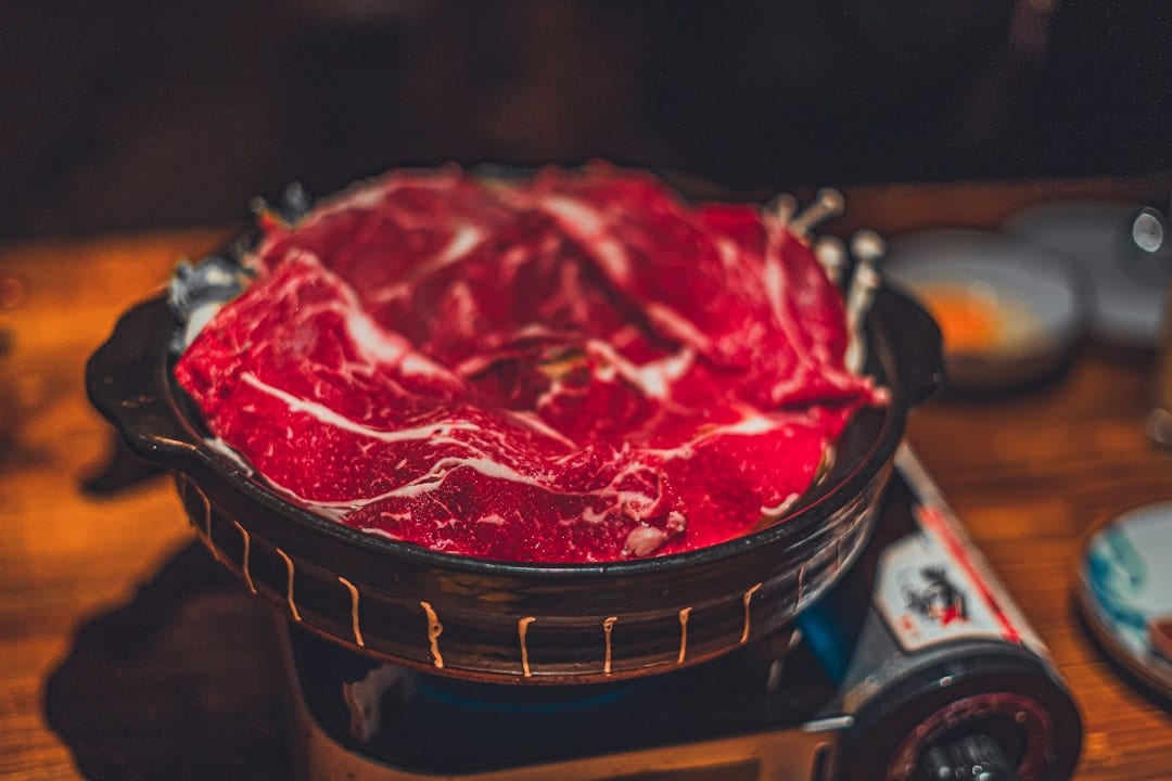 Chaoshan beef hotpot with raw meat slices