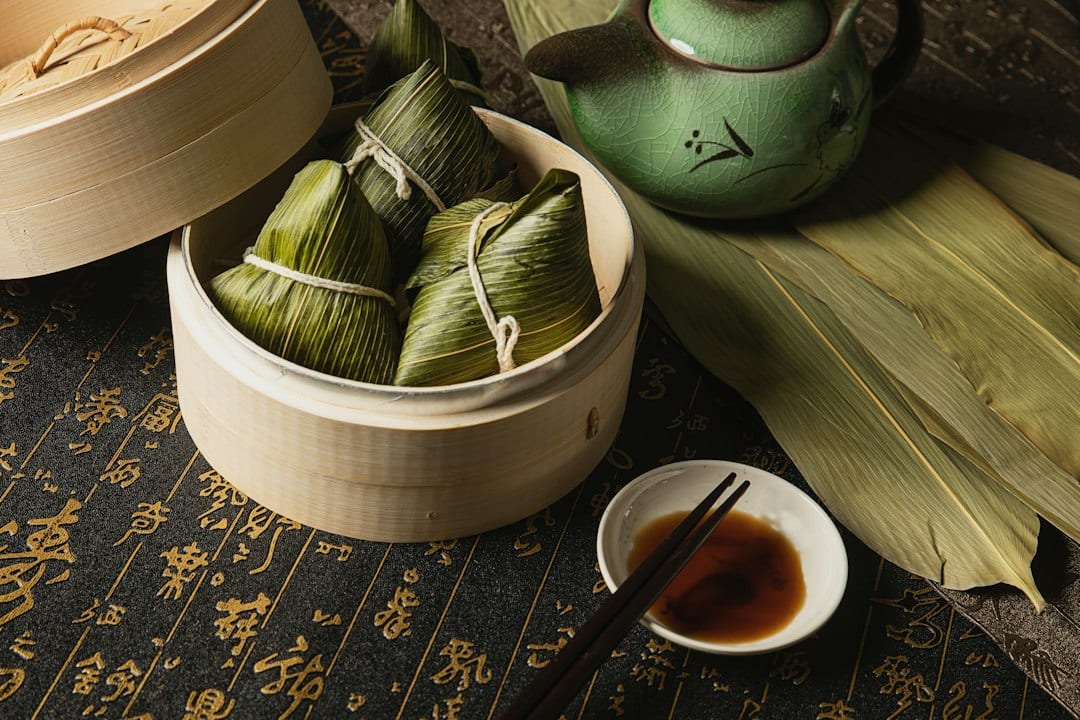 Guilin-style zongzi rice dumplings wrapped in bamboo leaves