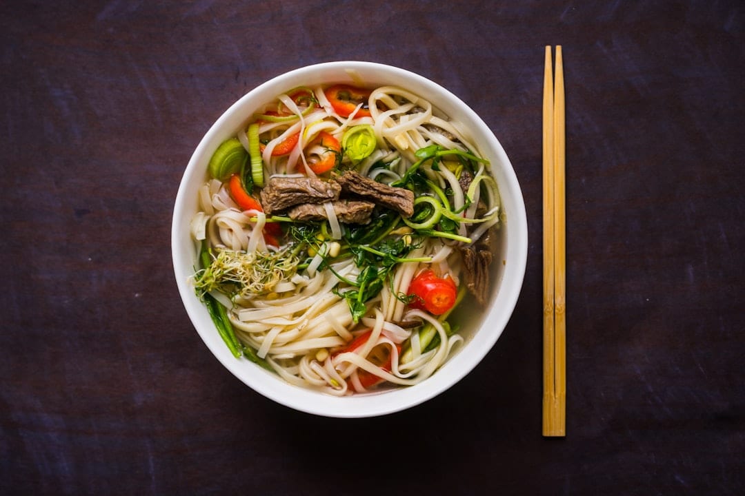 Chinese hand-pulled noodles in a bowl