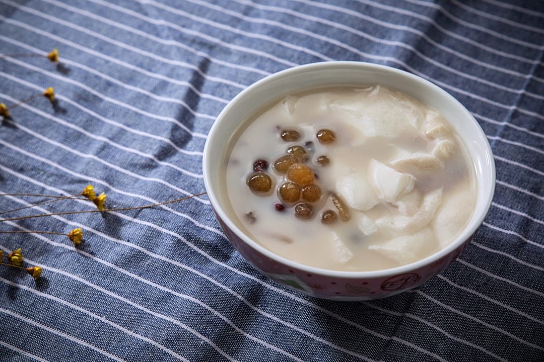 Tibetan yogurt in a white ceramic bowl