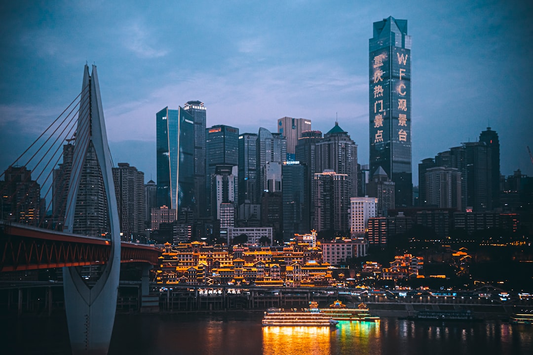 Chongqing Liangjiang night view with illuminated skyline