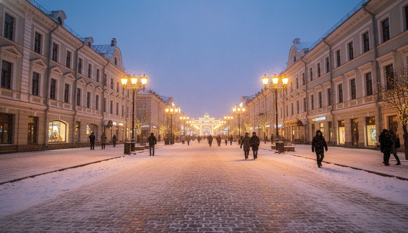 Harbin Central Street historic European architecture in winter twilight