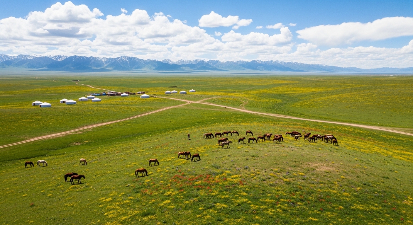 Nalati Grassland - Aerial view of endless alpine meadows