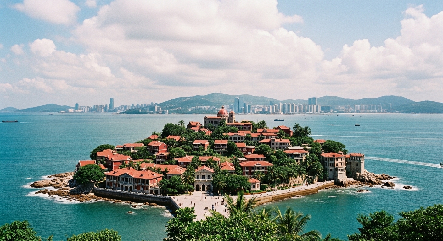 Gulangyu Island scenic view with colonial architecture