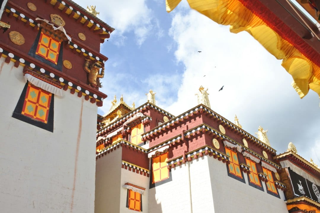 Tibetan monastery with prayer flags in Gannan