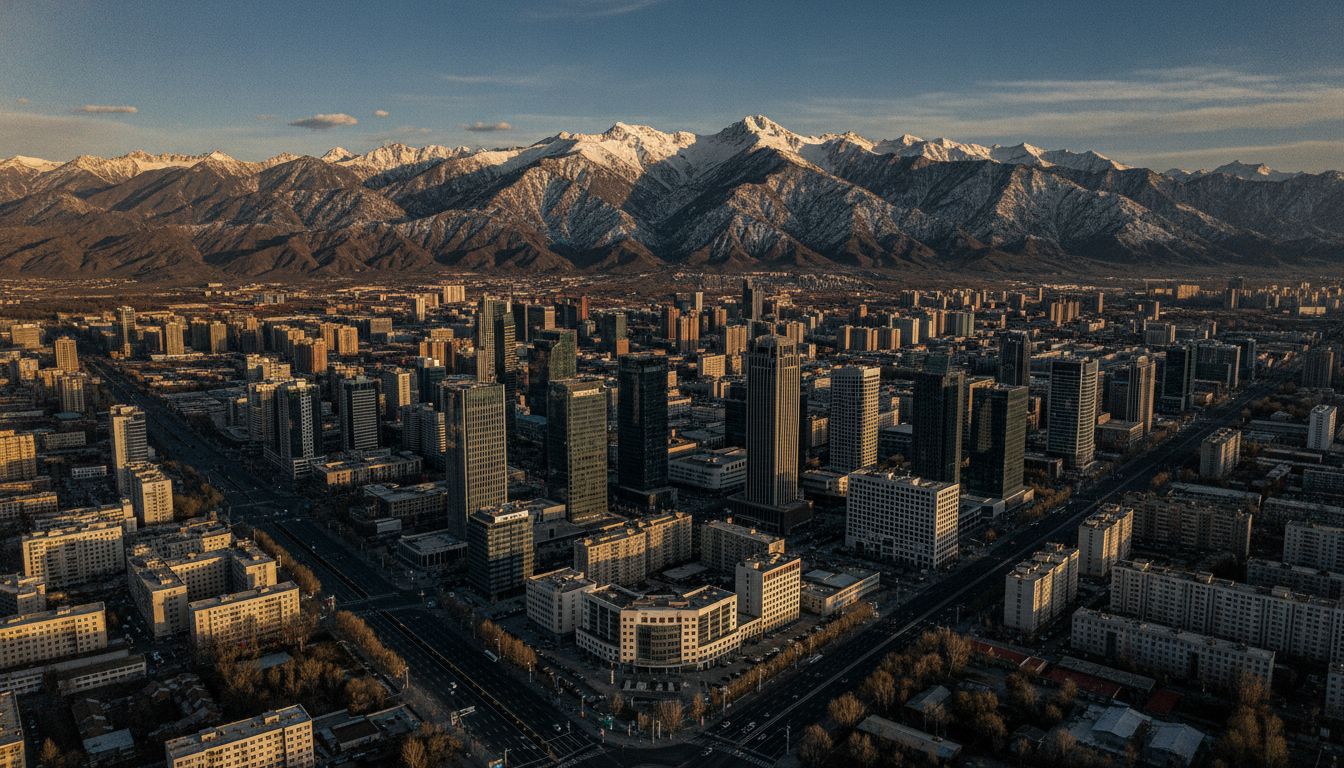 Urumqi city with Tianshan mountains in the background