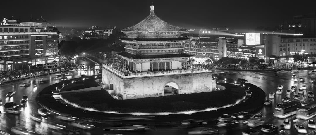 Xi'an Bell Tower illuminated at night